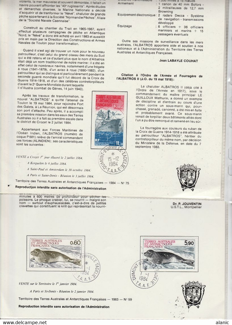 TAAF DOCUMENTS PHILATELIQUES: LOT DE 11  // ANNEE 1984 N° 101/108 PA N°79+80+81+83A+84+85 - Collections, Lots & Séries