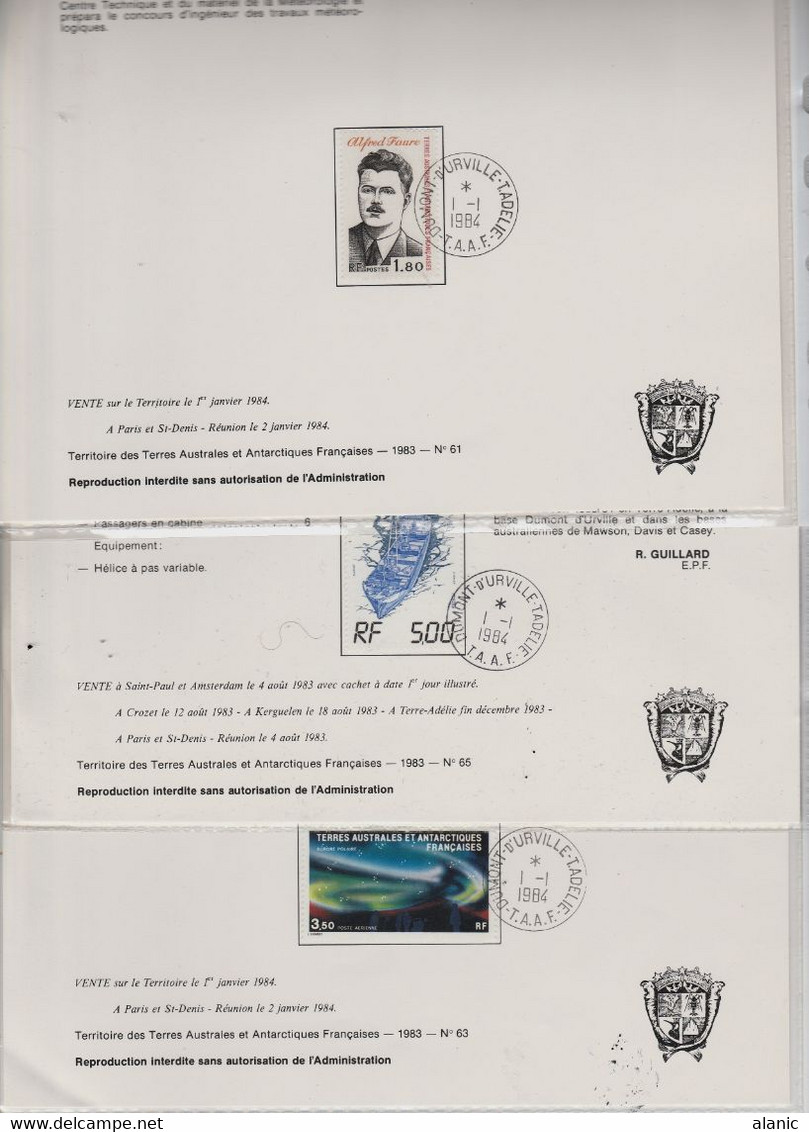 TAAF DOCUMENTS PHILATELIQUES: LOT DE 11  // ANNEE 1984 N° 101/108 PA N°79+80+81+83A+84+85 - Collections, Lots & Séries