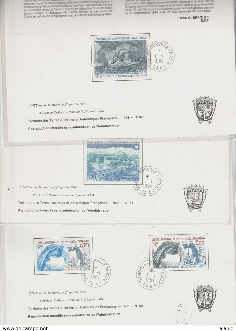 TAAF DOCUMENTS PHILATELIQUES: LOT DE 11  // ANNEE 1984 N° 101/108 PA N°79+80+81+83A+84+85 - Collections, Lots & Series