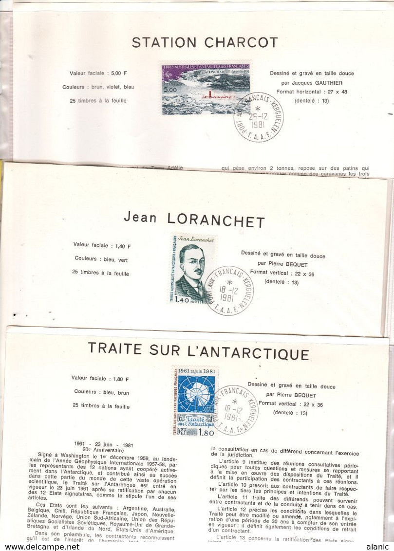 TAAF DOCUMENTS PHILATELIQUES: LOT DE 9  // ANNEE 1981 N° 91/94 PA N°65/70 - Collections, Lots & Series