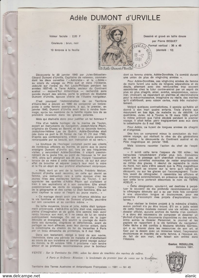 TAAF DOCUMENTS PHILATELIQUES: LOT DE 9  // ANNEE 1981 N° 91/94 PA N°65/70 - Collections, Lots & Séries