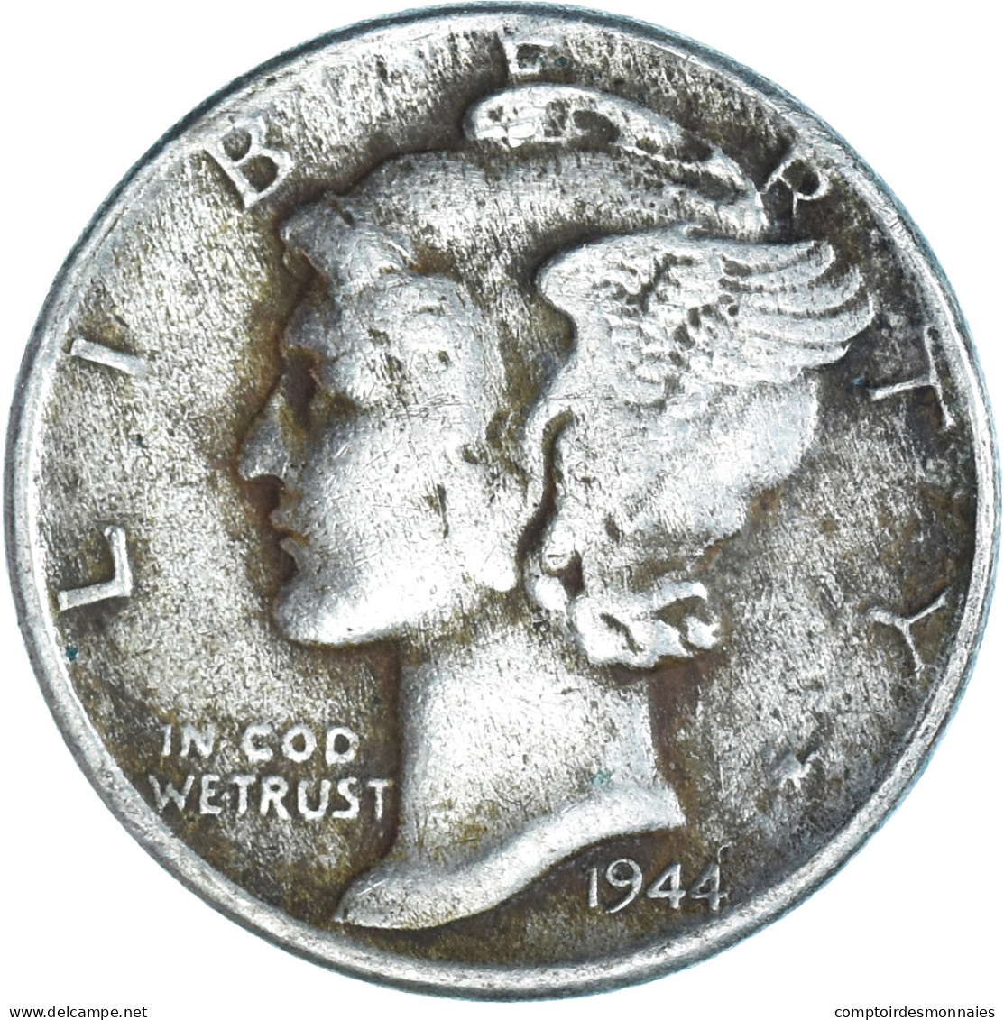 Monnaie, États-Unis, Mercury Dime, Dime, 1944, U.S. Mint, Philadelphie, TB - 1916-1945: Mercury (kwik)