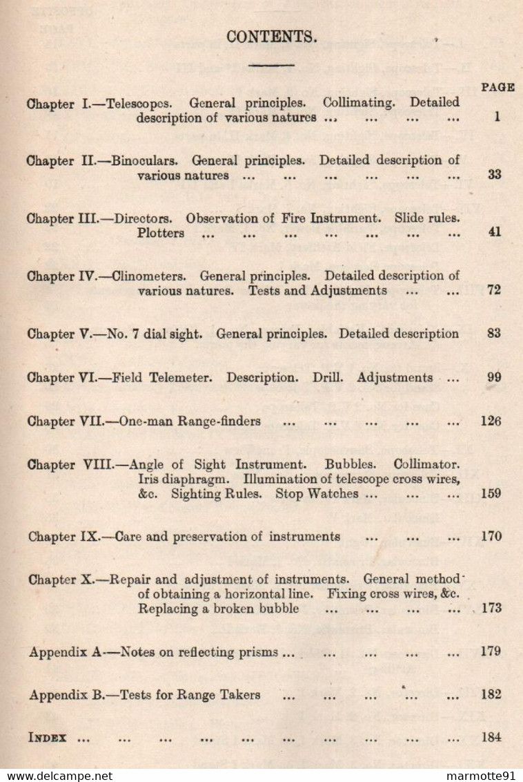 HANDBOOK OF ARTILLERY INSTRUMENTS 1914 ARTILLERIE BRITANNIQUE TELESCOPE BINOCULAIRE SYSTEME VISEE TELEMETRE - Englisch