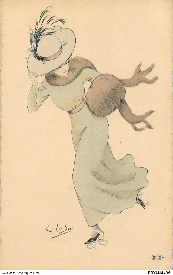 E. LESUEUR - ILLUSTRATEUR - FEMME - SPORT SKATING - PATINS à ROULETTES - ROLLER - CARTE TRES BON ETAT - Lesueur