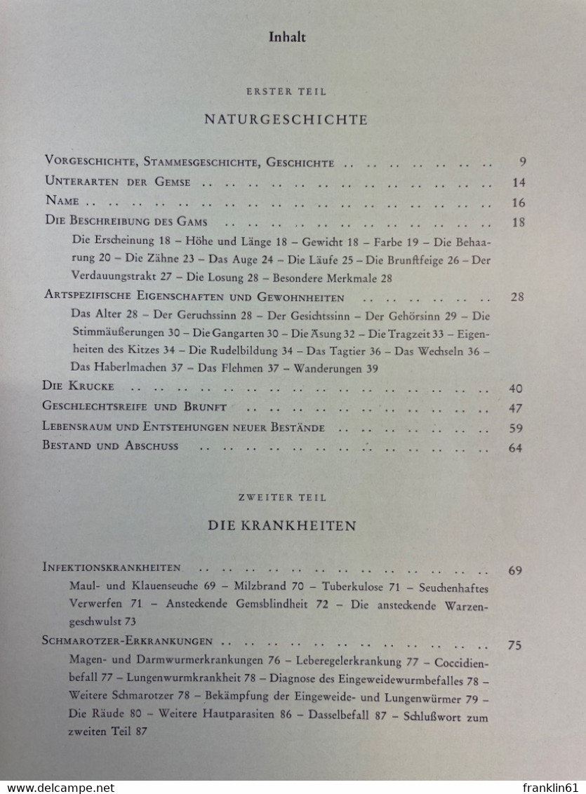 Das Gamswild : Naturgeschichte, Krankheiten, Hege Und Jagd. - Andere & Zonder Classificatie