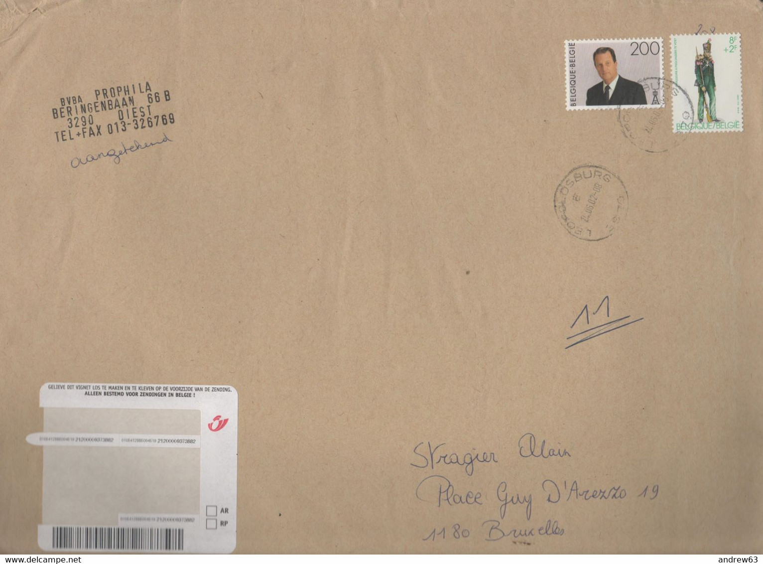 BELGIO - BELGIE - BELGIQUE - 2002 - 200F + 8F Military Uniforms - Registered - Big Envelope - Viaggiata Da Leopoldsburg - Storia Postale