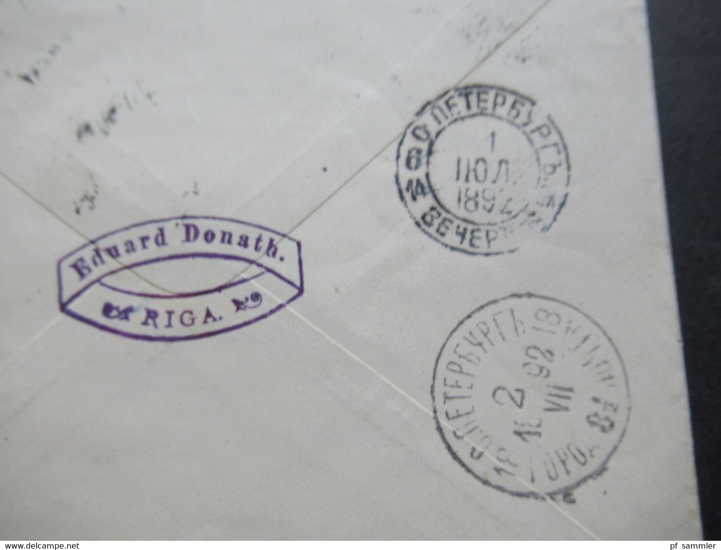 Russland / Lettland 1892 Ganzsachen Umschlag mit Zusatzfrankatur Abs. Stempel Eduard Donath Riga