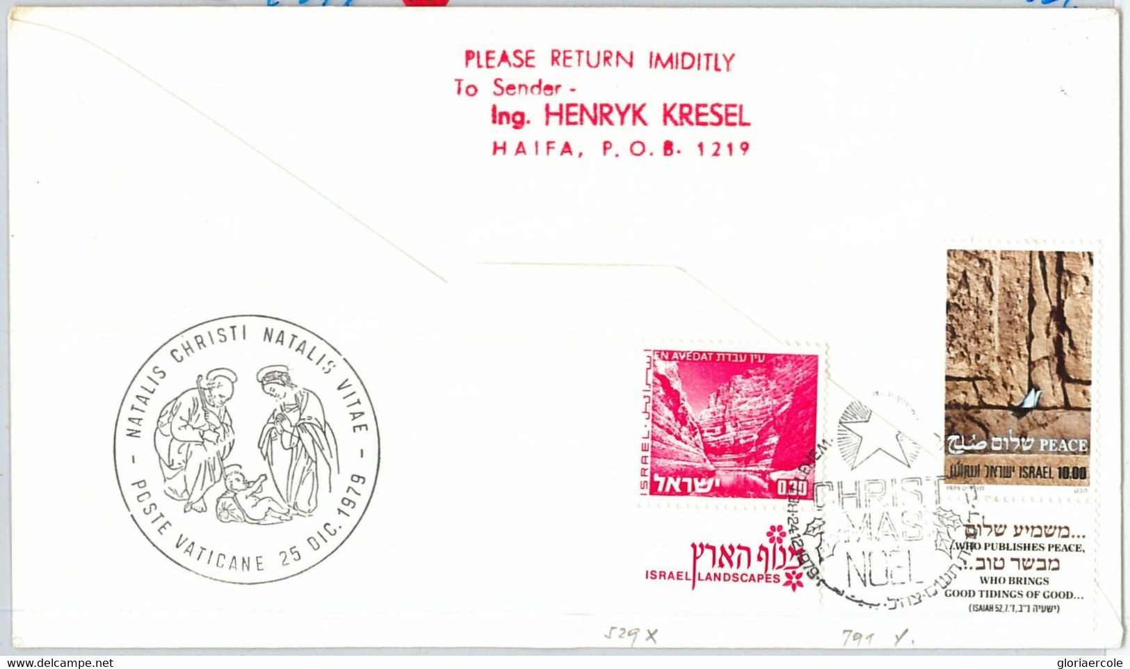 60224 - ISRAEL - POSTAL HISTORY - First Flight COVER BETHLEHEM - Vatican 1979 - Other & Unclassified