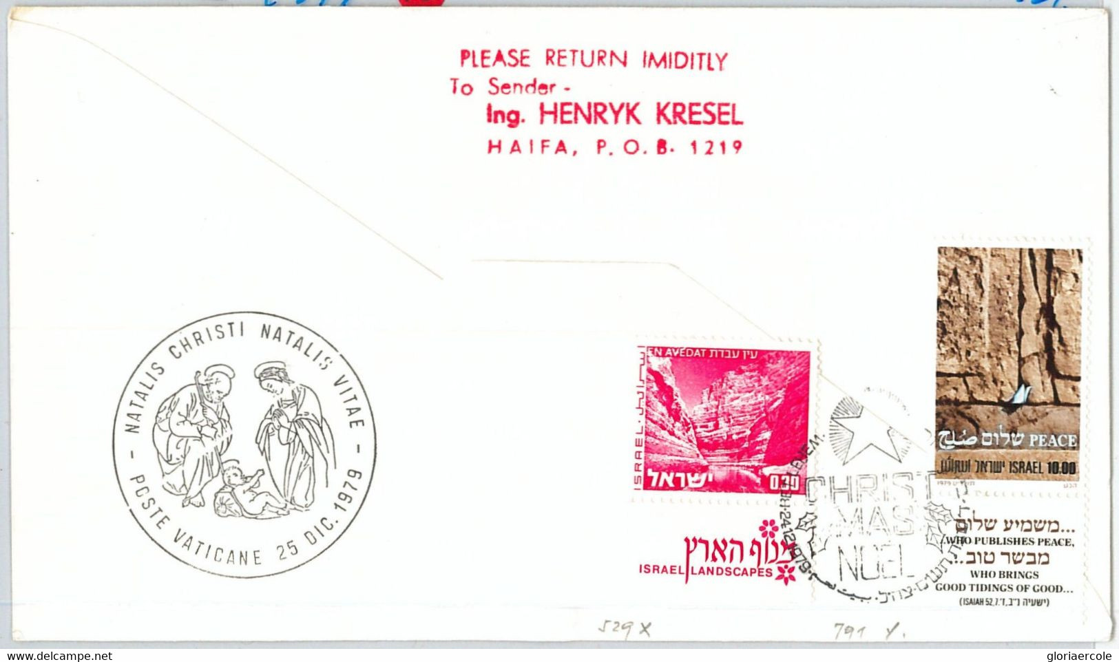 60224 - ISRAEL - POSTAL HISTORY - First Flight COVER BETHLEHEM - Vatican 1979 - Altri & Non Classificati