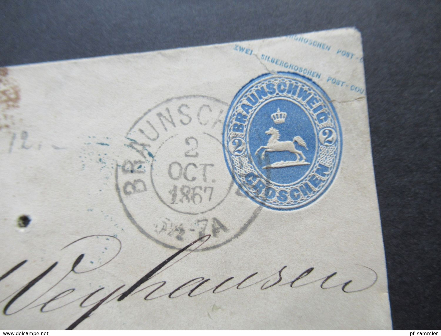 AD Braunschweig 1867 GA Umschlag U 8 Stempel K2 Braunschweig Nach Bremen Gesendet Rücks. Stp. Braunschweigische Bank - Braunschweig