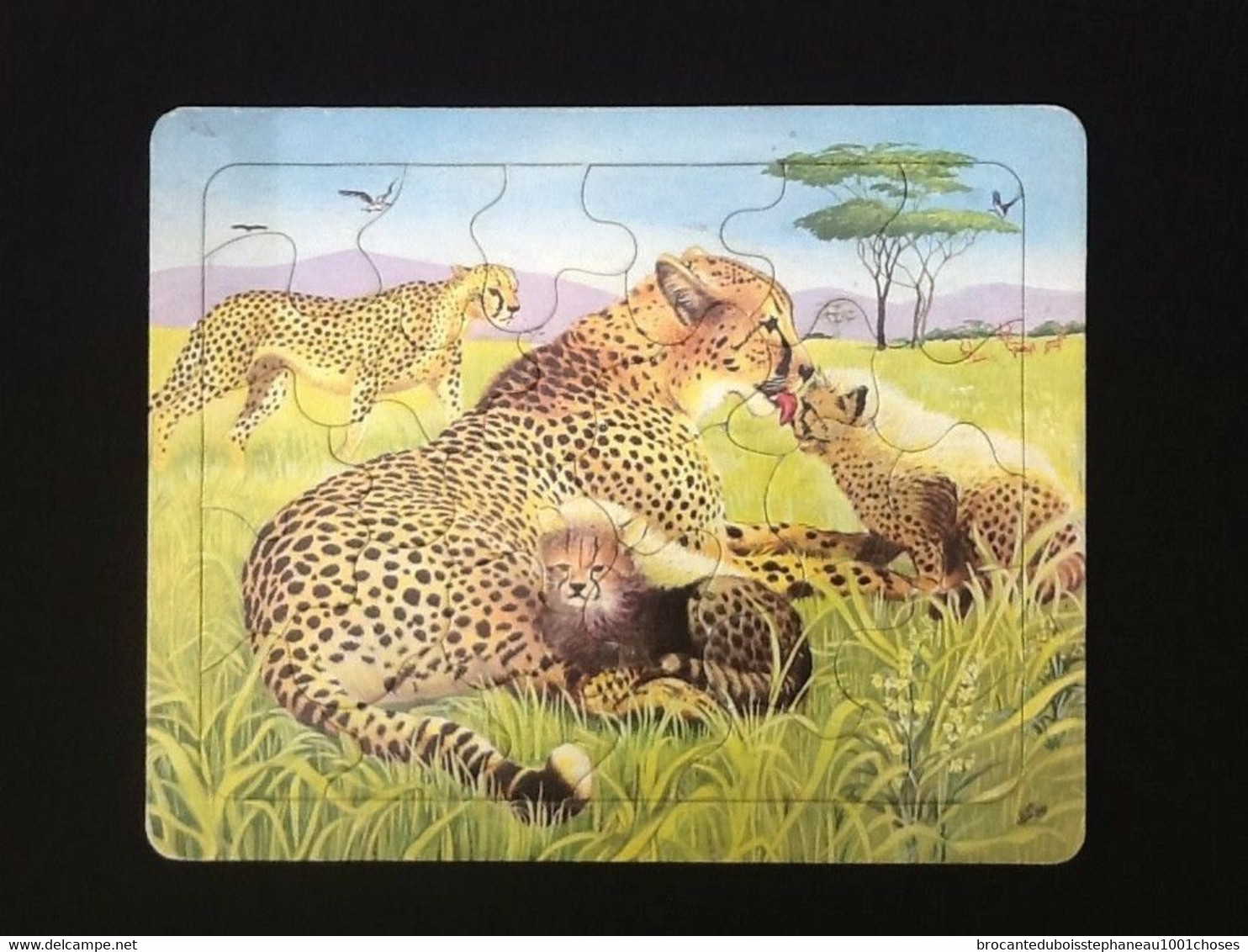 Plateau Puzzle Vintage  Henri Mercier   Maman Guépard Et Ses Petits 30 Pièces - Puzzle Games