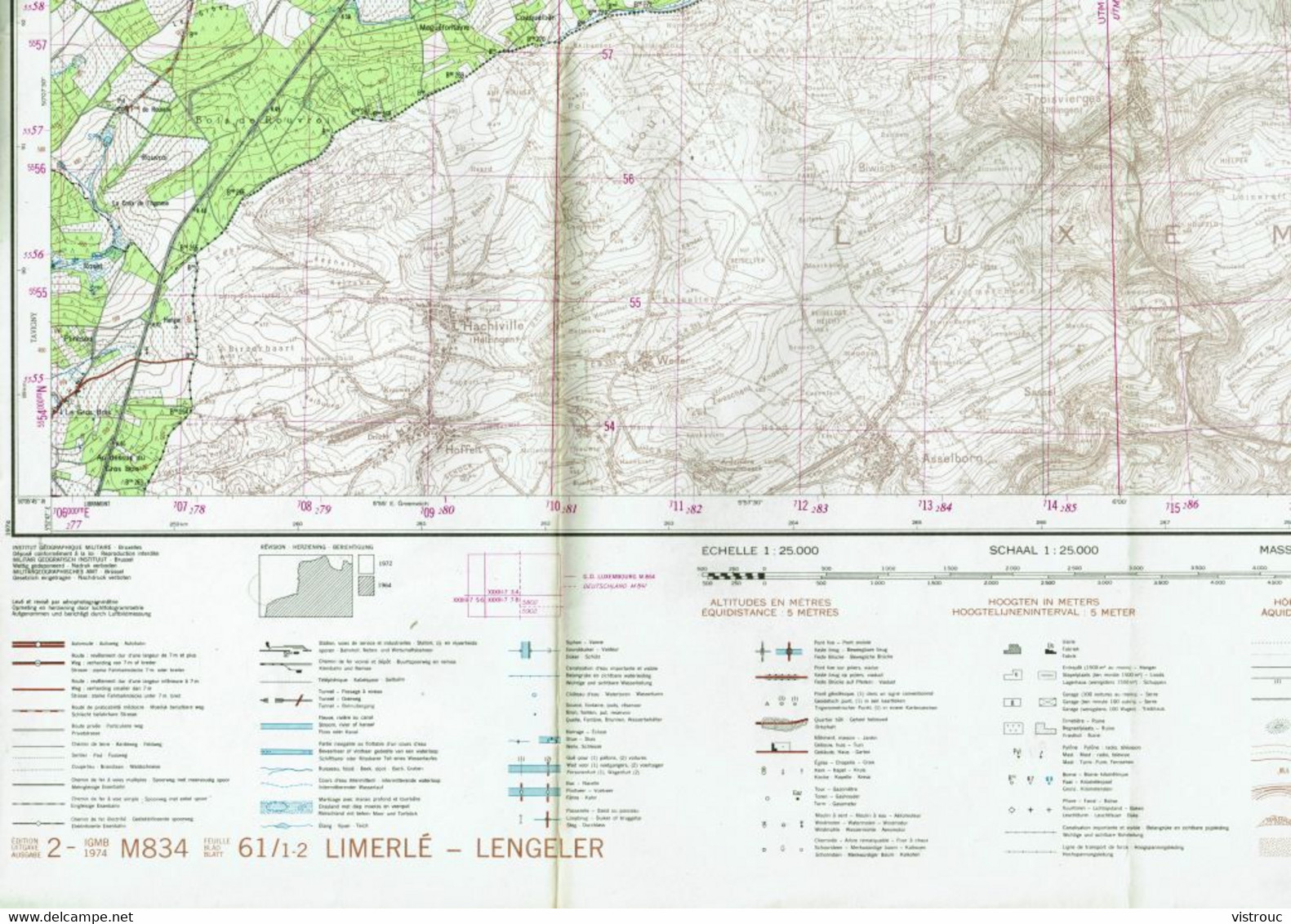 Institut Géographique Militaire Be - "LIMERLE-LENGELER" - N° 61/1-2 - Edition: 1974 - Echelle 1/25.000 - Cartes Topographiques