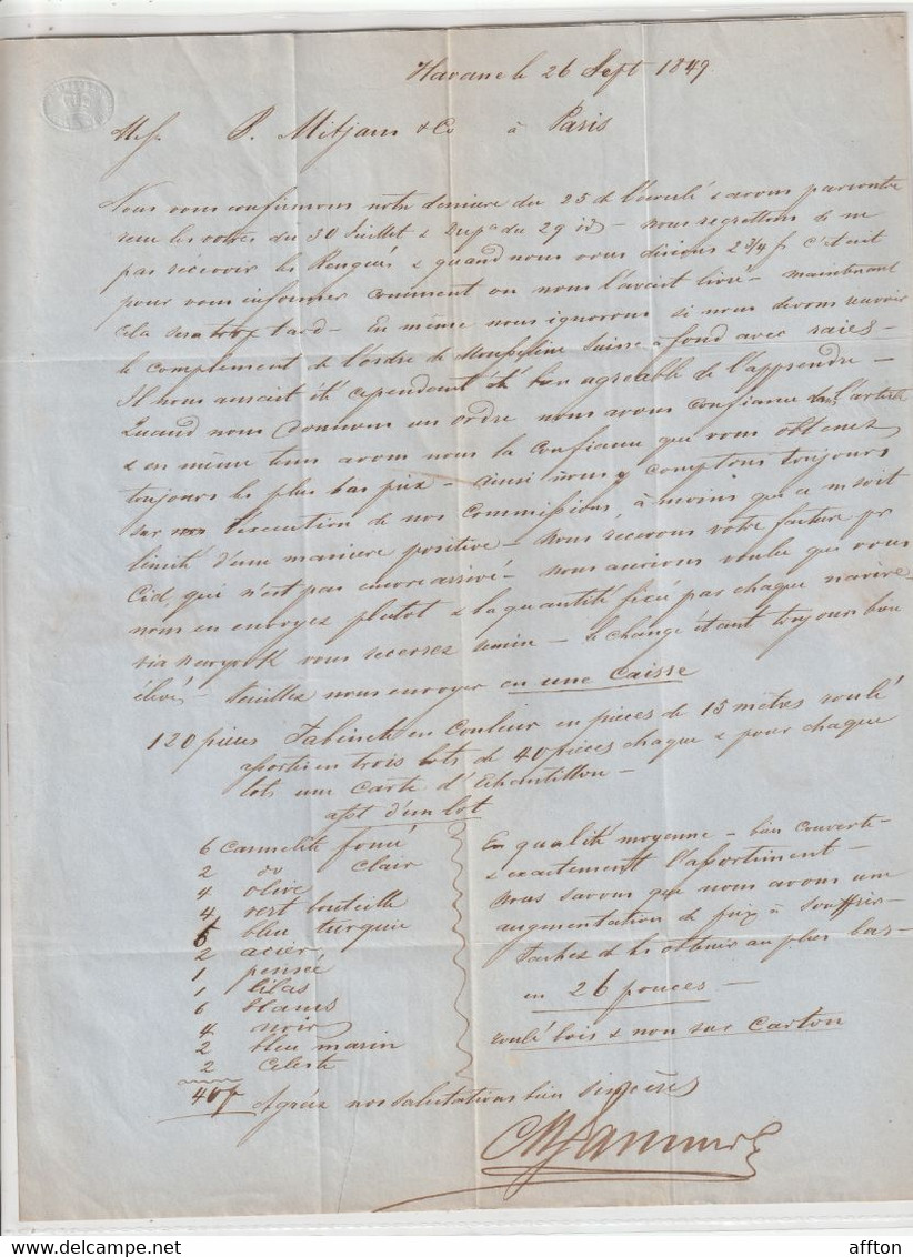 Havana Cuba 1849 Letter Mailed To France - Préphilatélie