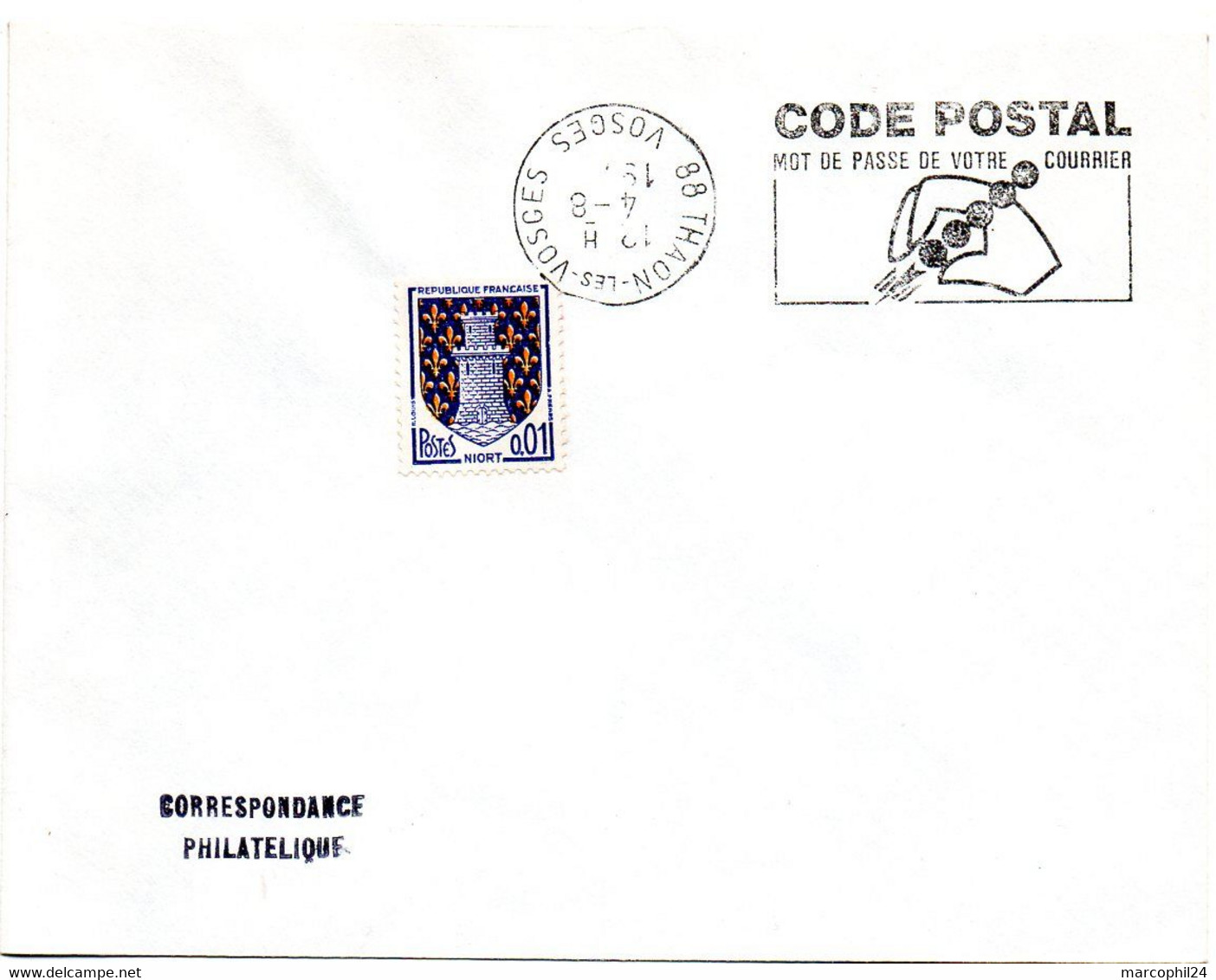 VOSGES - Dépt N° 88 = THAON 19?? (BD Inversé) =  FLAMME à DROITE =  SECAP Illustrée ' CODE POSTAL / Mot Passe' - Code Postal