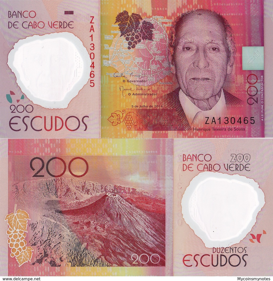 Cape (Cabo) Verde Complete Set Of Escudos, 200, 500, 1000, 2000, 5000, 2014, UNC - Cap Verde