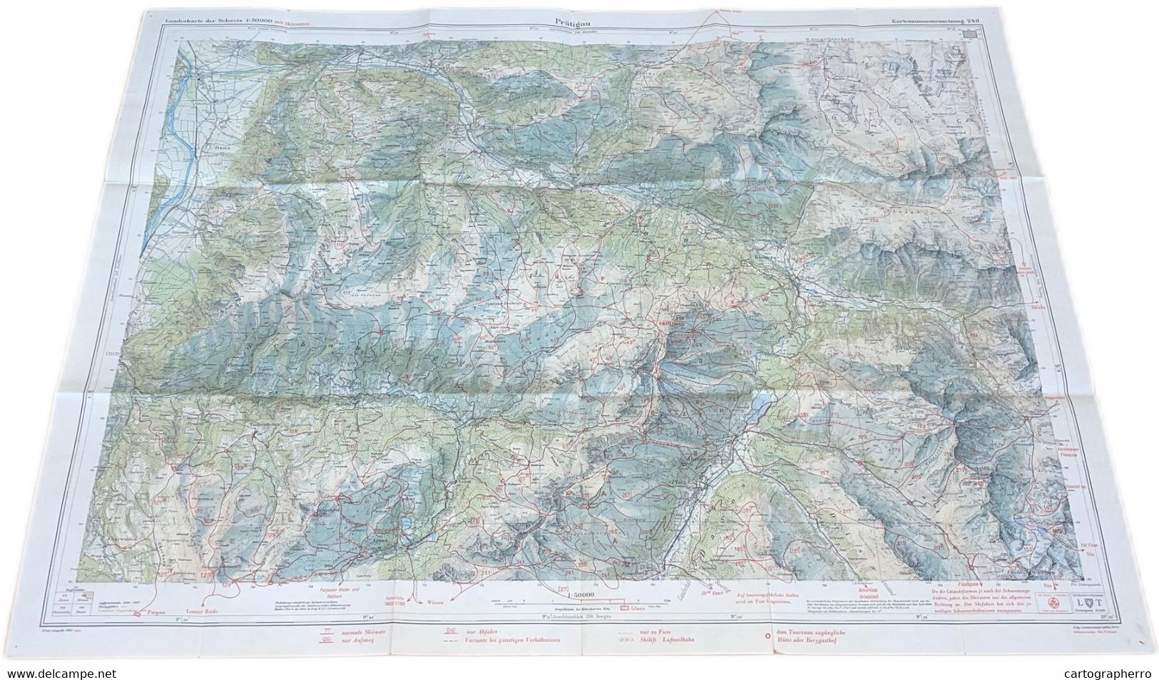 Topographical Map Switzerland 1950 Pratigau Scale 1:50.000 Carte Nationale Avec Itineraires De Ski Feuille 248 - Cartes Topographiques