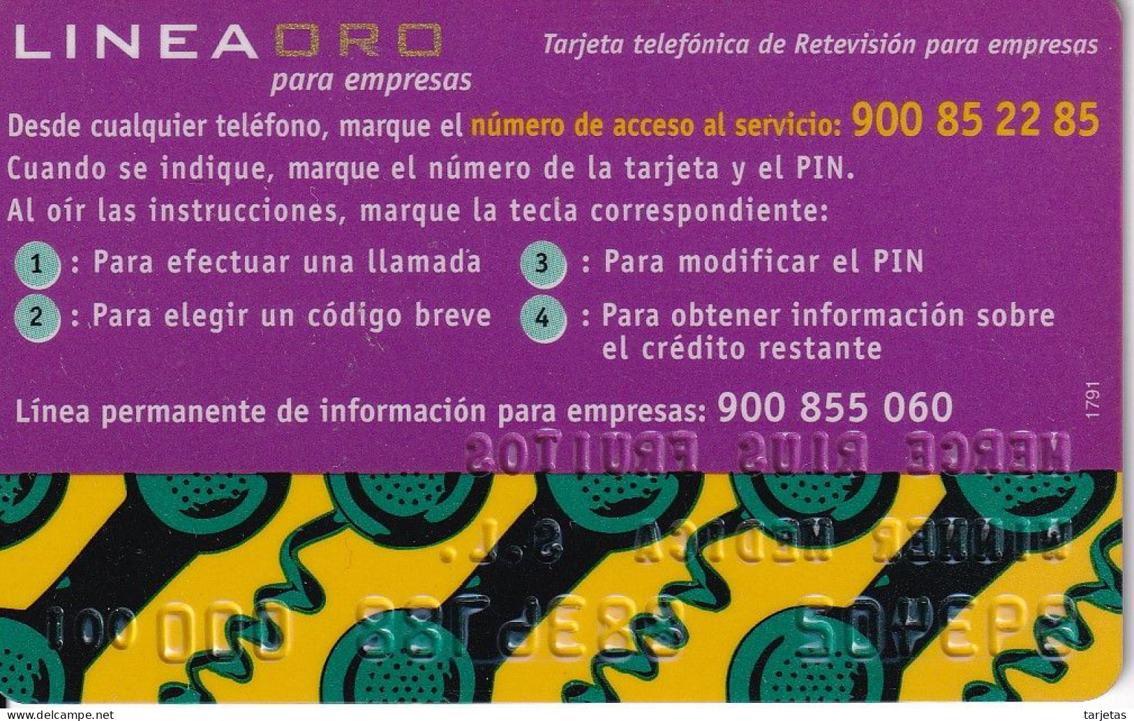 TARJETA DE ESPAÑA DE TELEFONICA DE RETEVISION LINEA ORO EMPRESAS  (MUY RARA) - Amena - Retevision