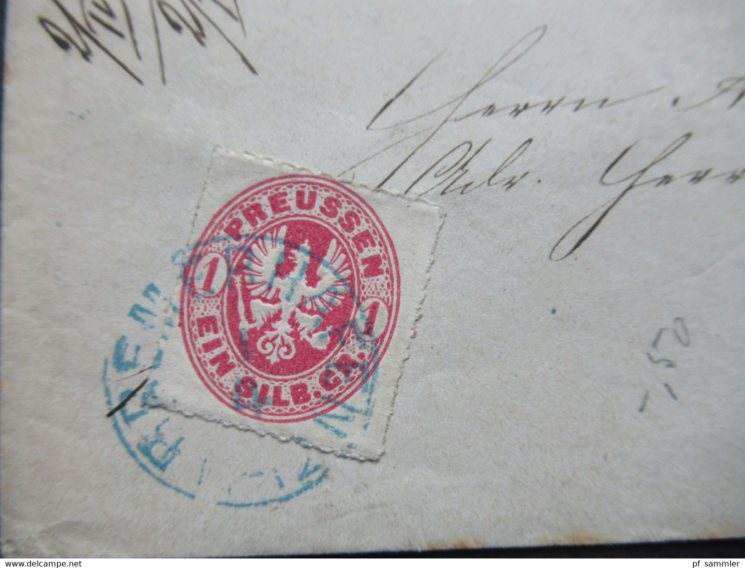 AD Preussen 1.4.1867 GA Kleiner Umschlag Mit Mi.Nr.16 EF Blauer Stempel K1 Bremerhafen (Nachverwendung Hannover ?!) - Briefe U. Dokumente