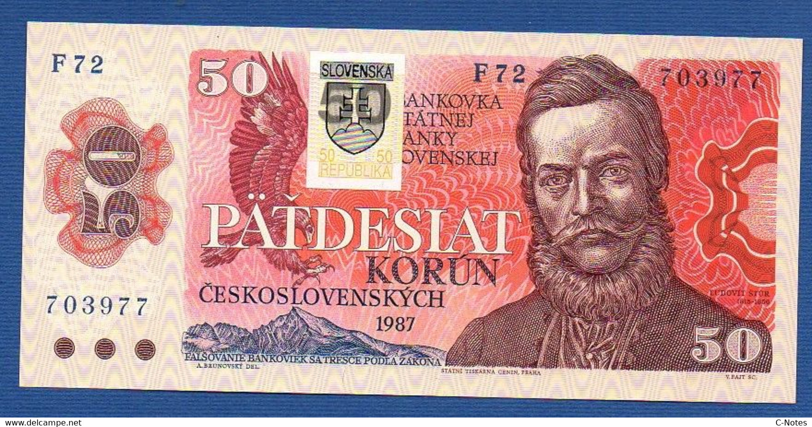 SLOVAKIA - P.16a – 50 Korún Slovenských 1987 (1993) UNC, Serie F72 703977 - Slowakije