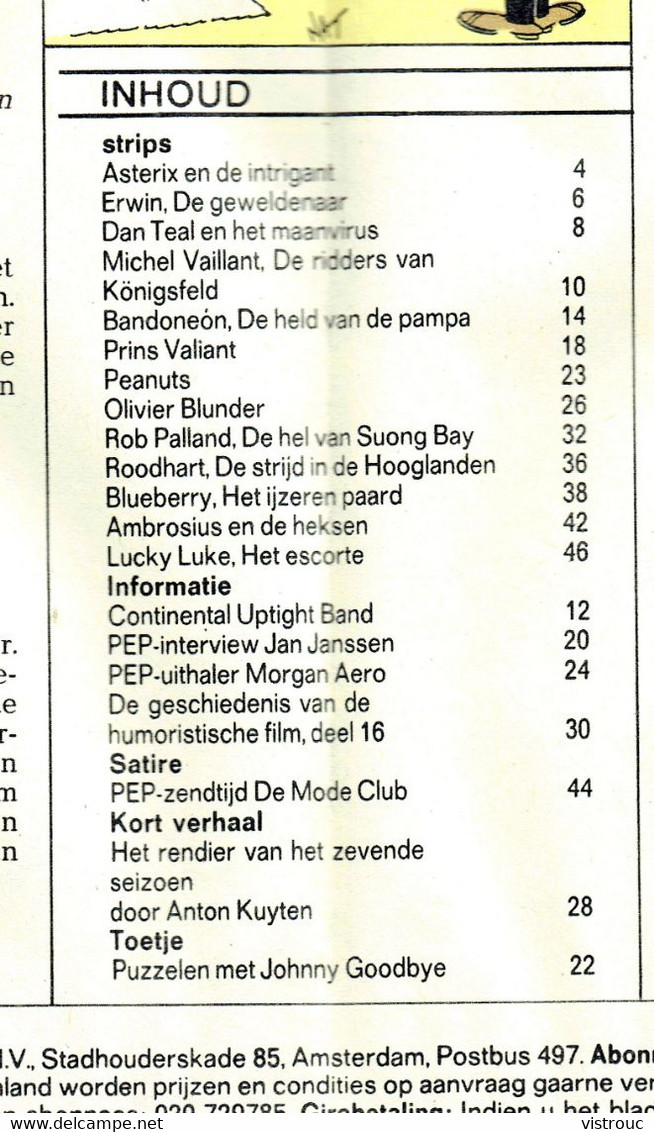 1971 - PEP - N° 2  - Weekblad - Inhoud: Scan 2 Zien - Charlie BROWN - PEANUTS. - Pep
