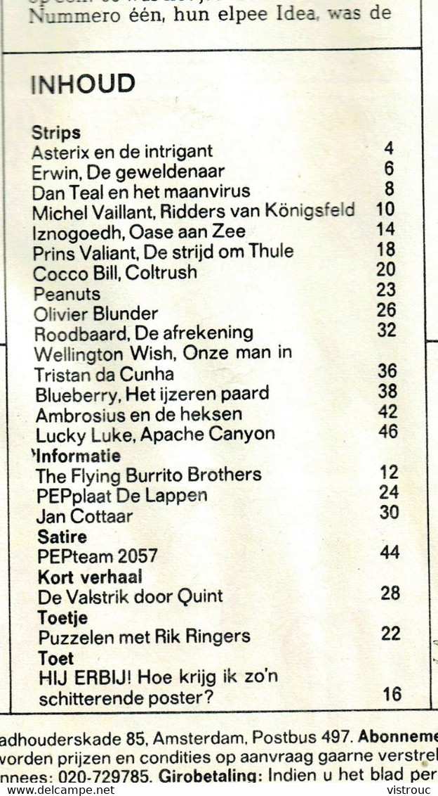 1971 - PEP - N° 9  - Weekblad - Inhoud: Scan 2 Zien - BLUEBERRY. - Pep