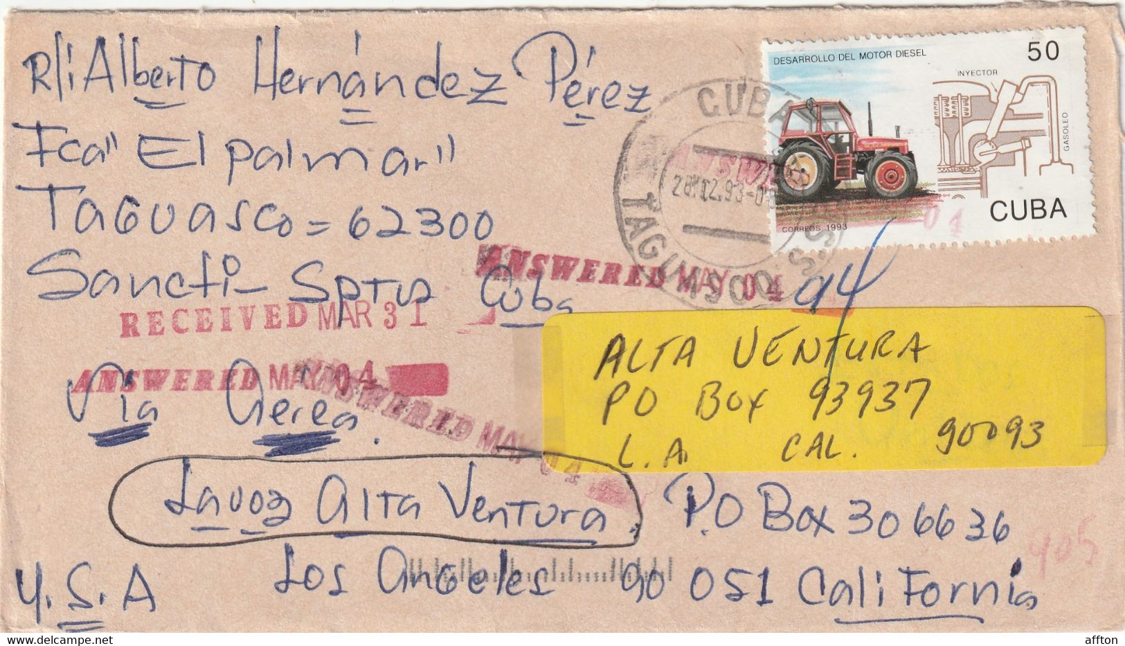 Taguasco Cuba 1993 Cover Mailed - Brieven En Documenten