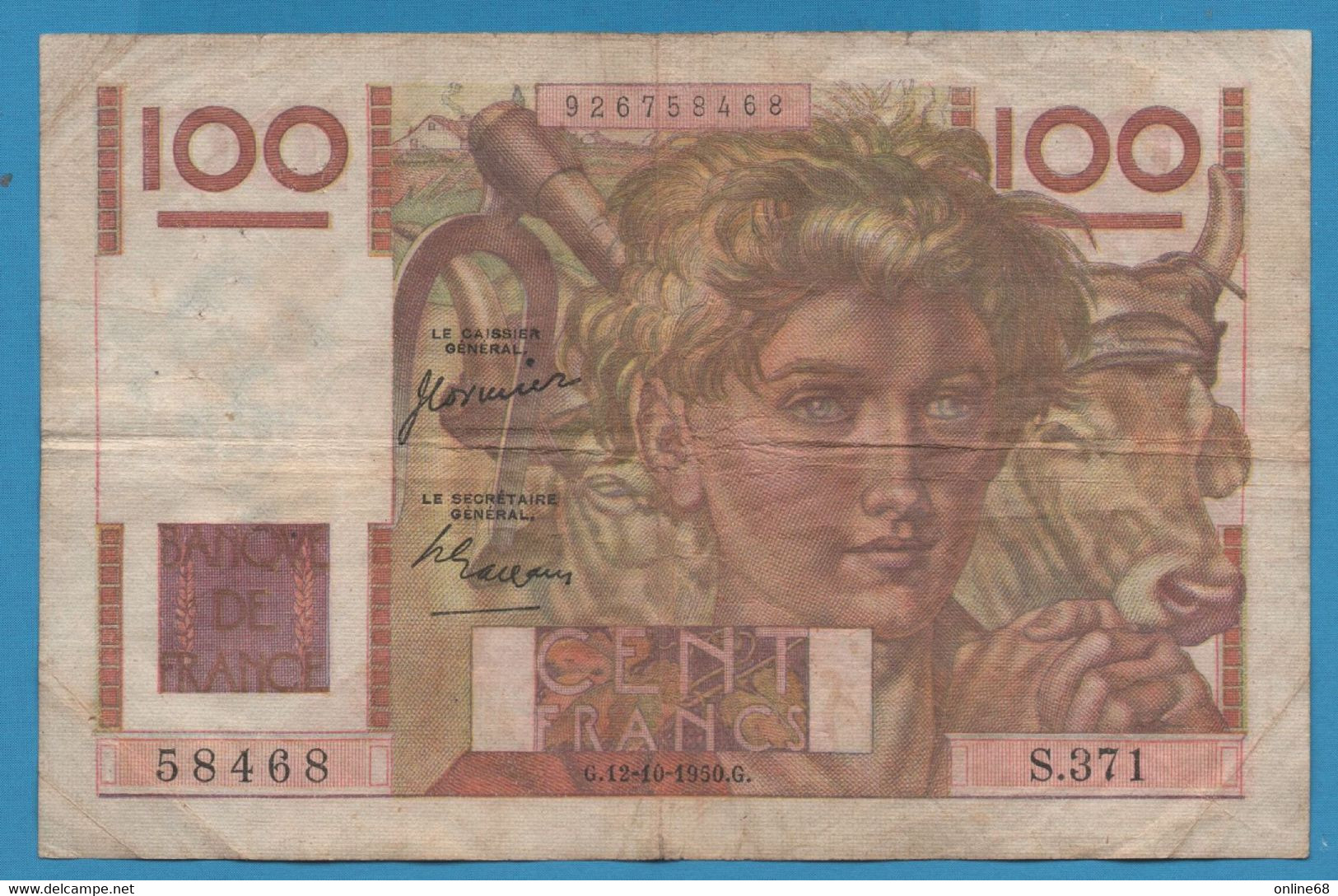 FRANCE 100 FRANCS 12.10.1950 # S.371 F# 28.27  JEUNE PAYSAN - 100 F 1945-1954 ''Jeune Paysan''