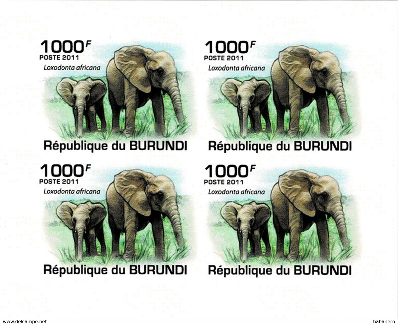 BURUNDI 2011 Mi 2030B KLB AFRICAN SAVANNA ELEPHANT MINT IMPERFORATED MINIATURE SHEET ** - Blokken & Velletjes