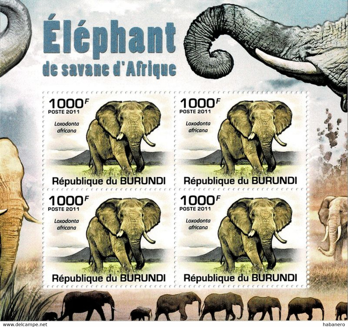 BURUNDI 2011 Mi 2034A KLB AFRICAN SAVANNA ELEPHANT MINT MINIATURE SHEET ** - Blocks & Sheetlets