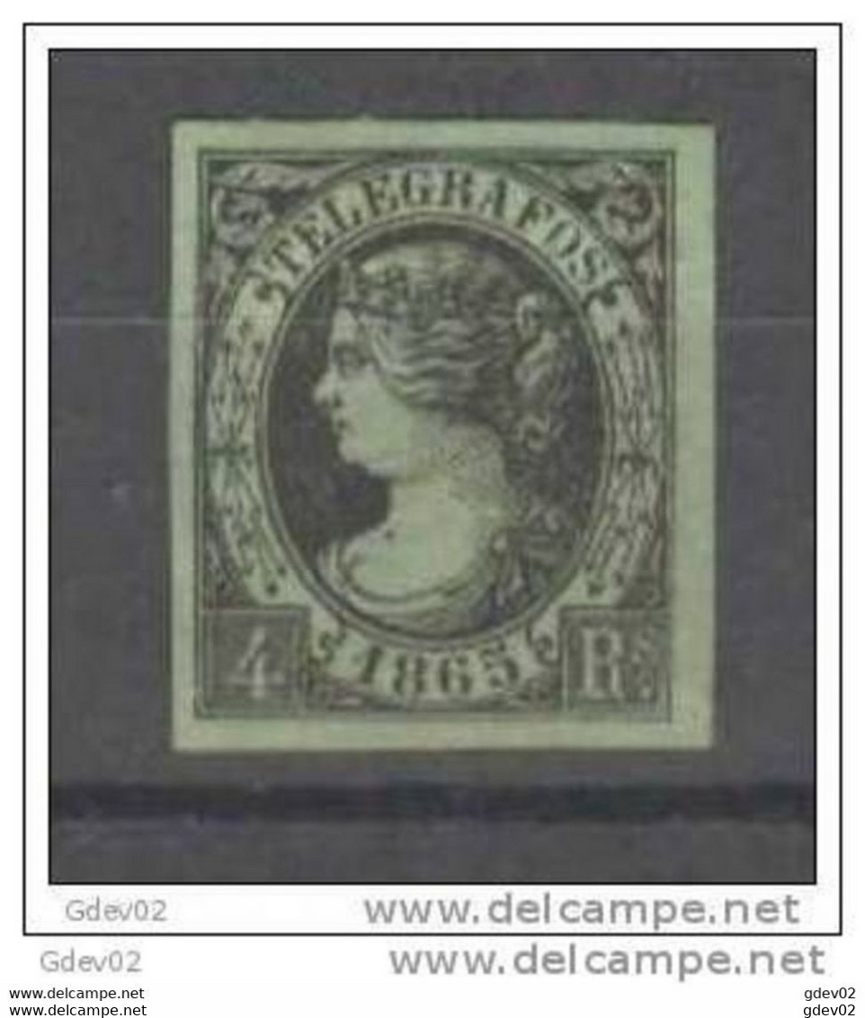 ESTGF6-L4300PC-TSERV.Spain  Espagne.Isabel Ll. TELEGRAFOS DE ESPAÑA.1865 (Ed T6*) Sin Goma,con Charnela.LUJO - Officials