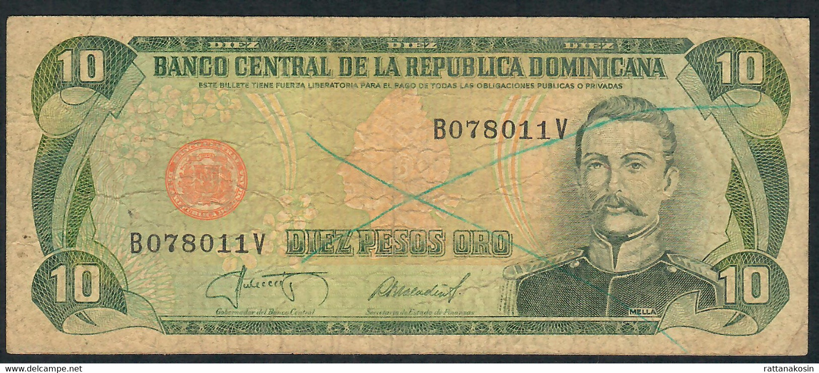 DOMINICAN REPUBLIC P119g 10 PESOS ORO 1987 FINE - Dominicaine