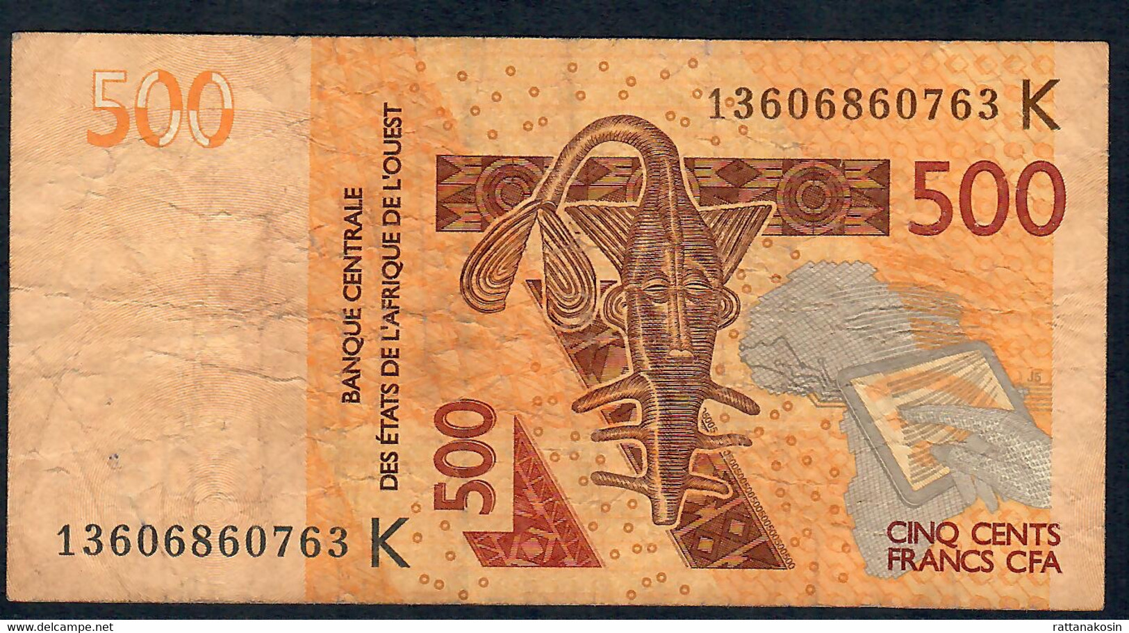 W.A.S. SENEGAL P719Kb 500 FRANCS (20)13  F-VF  NO P.h. - Westafrikanischer Staaten