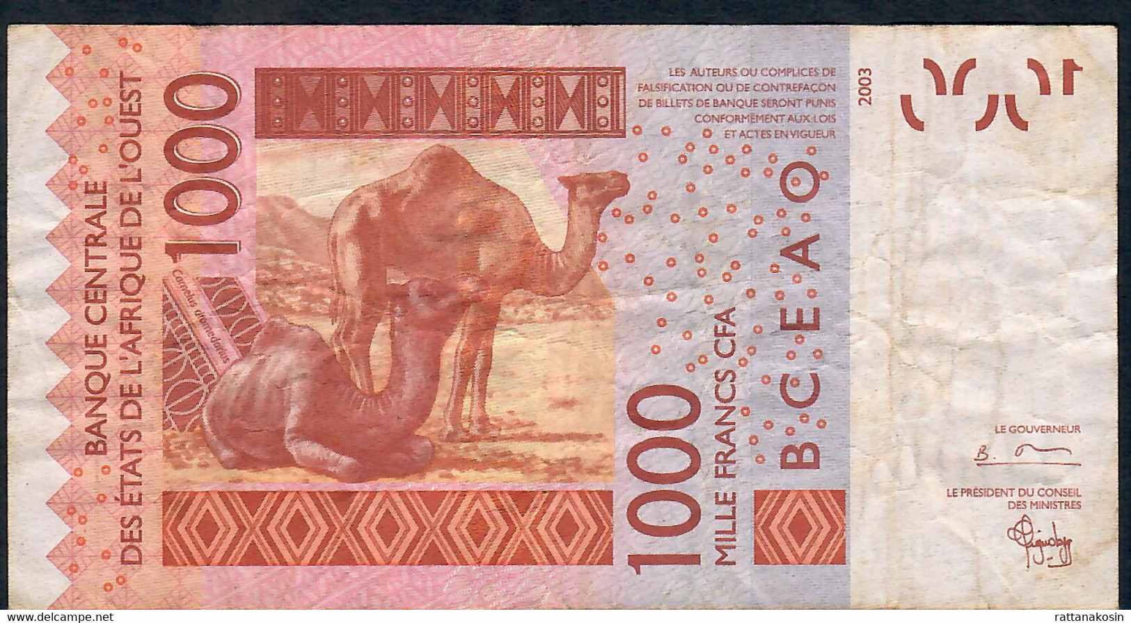 W.A.S. SENEGAL P715Kb 1000 FRANCS (20)04  F-VF  NO P.h. - West-Afrikaanse Staten