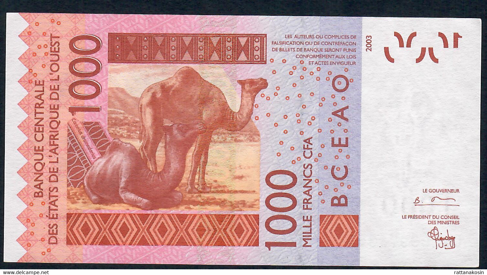 W.A.S. BURKINA FASO  P315Cb  1000 FRANCS (20)04  XF - Westafrikanischer Staaten