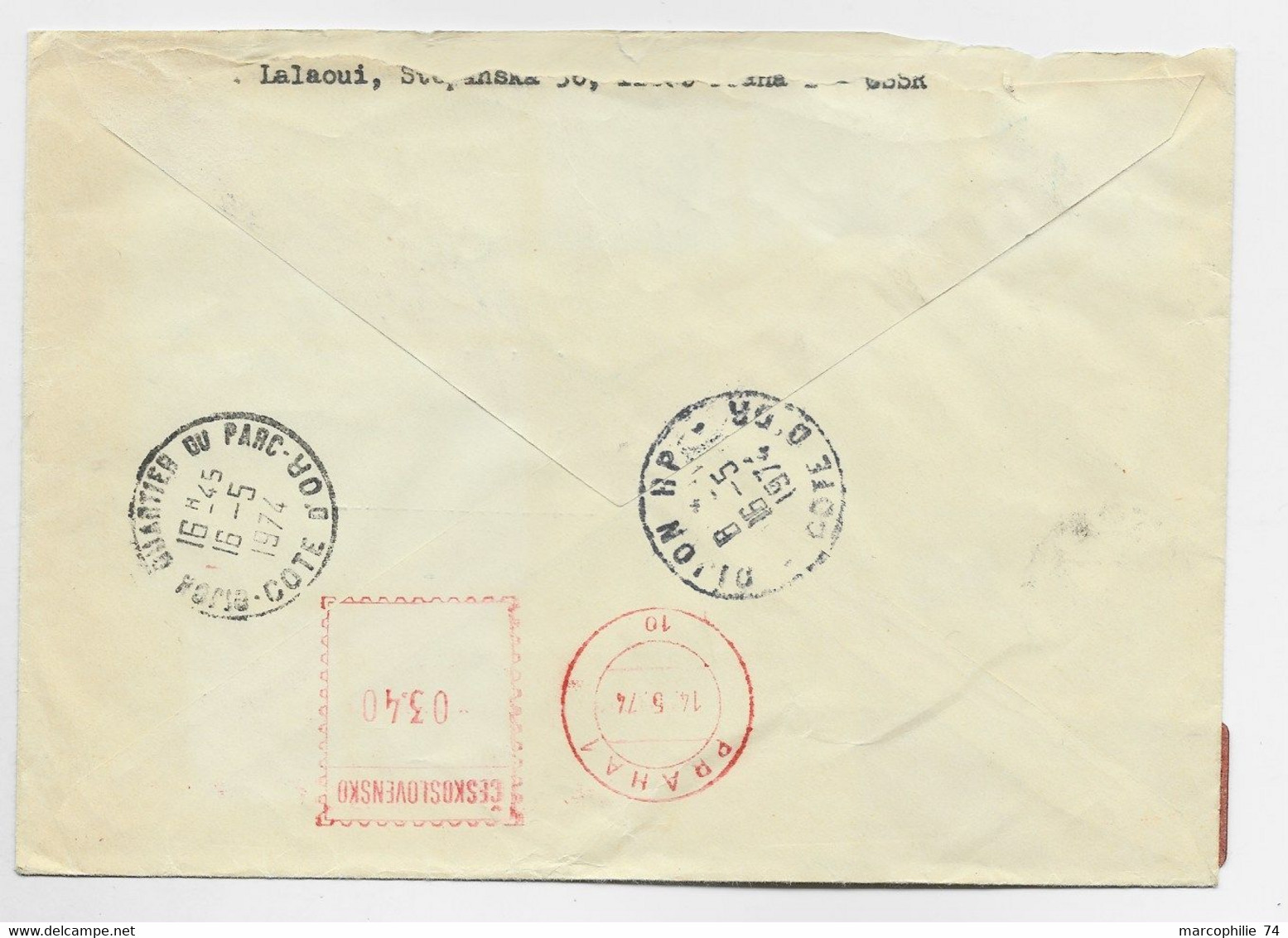 CESKOLOVENSKO 1KCX2+60HX2+30HX2+80H LETTRE COVER EMA 0.34 PRAHA 1974 TO FRANCE - Lettres & Documents