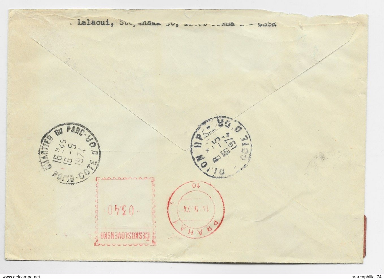 CESKOLOVENSKO 1KCX2+60HX2+30HX2+80H LETTRE COVER EMA 0.34 PRAHA 1974 TO FRANCE - Covers & Documents