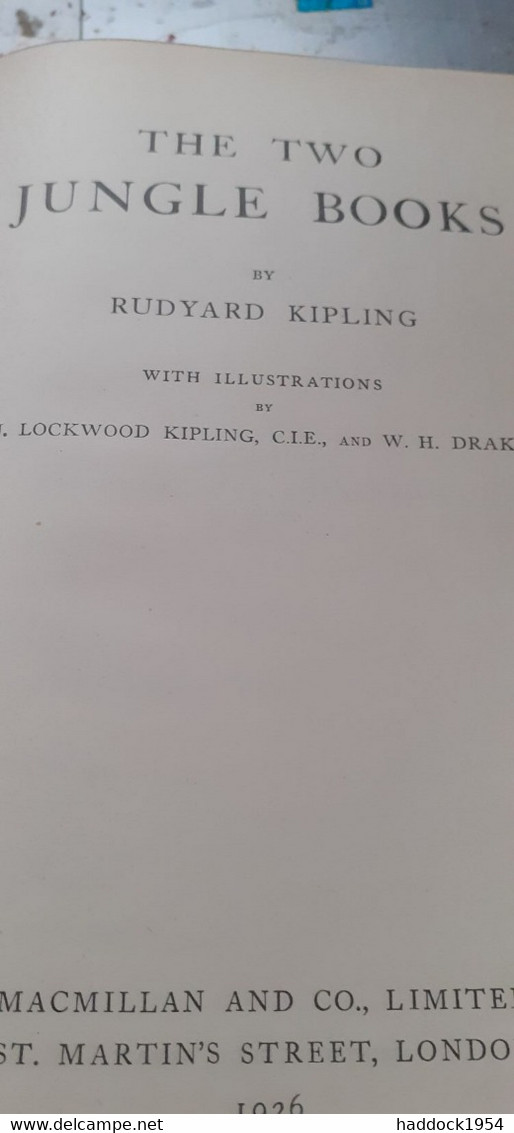 The Two Jungle Books RUDYARD KIPLING Macmillan 1926 - Acción / Aventura