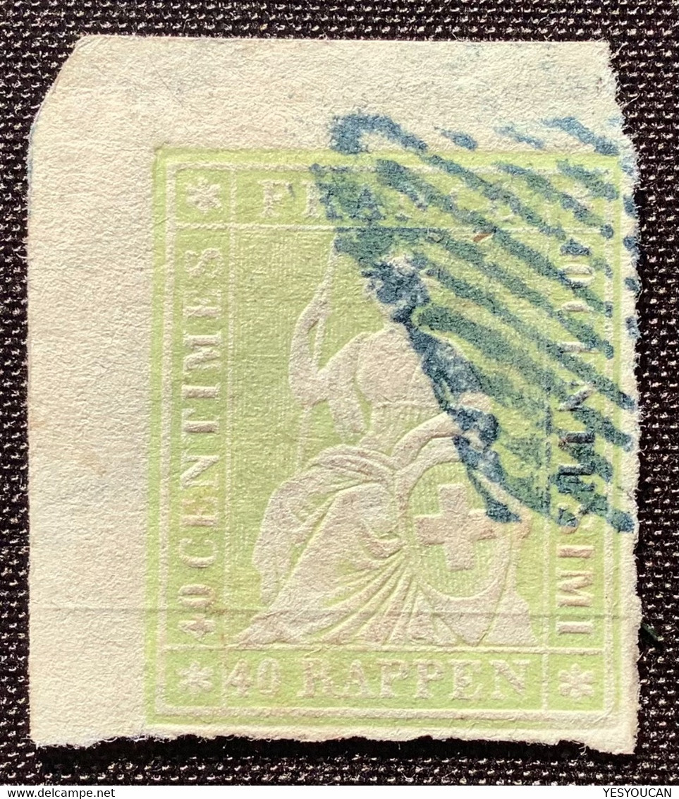 ATTEST URS HERMANN: Zst 26Aa LUXUS BOGENECKE 1854-62 40Rp Strubel (Schweiz Suisse Switzerland Cert Used Gem Certificat - Used Stamps