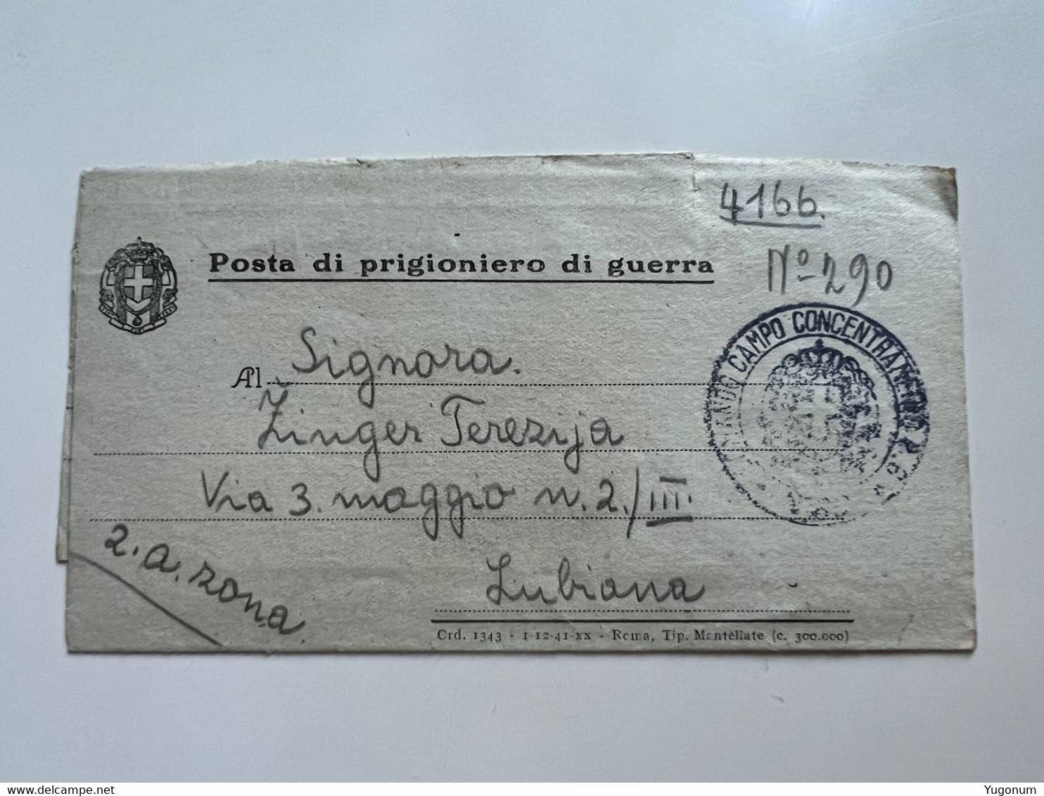 Slovenia Lubiana WWII Letter  Sent From Italy Concentration Camp To Lubiana  (1260) - Lubiana