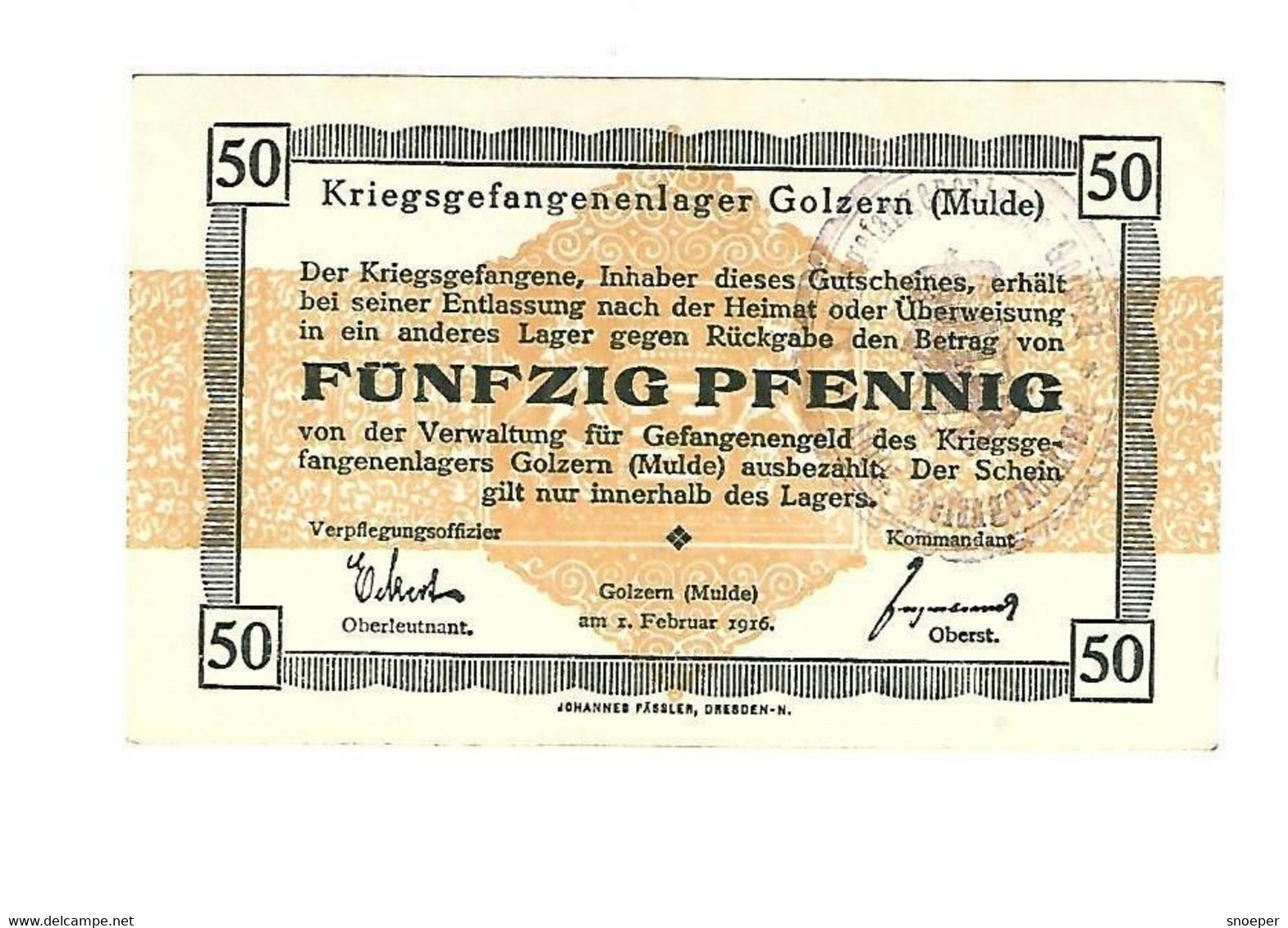 *germany Kriegsgefangenen Lager Golzern(mulde)  50 Pfennig     05.14c  Unc - Sonstige & Ohne Zuordnung