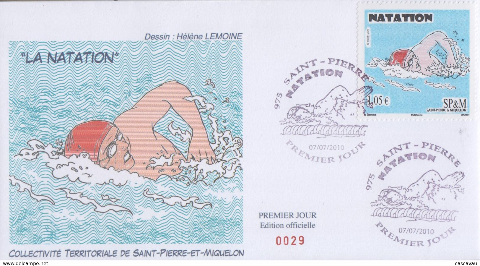 Enveloppe  FDC  1er  JOUR    SAINT  PIERRE  Et   MIQUELON     La   Natation    2010 - Nuoto