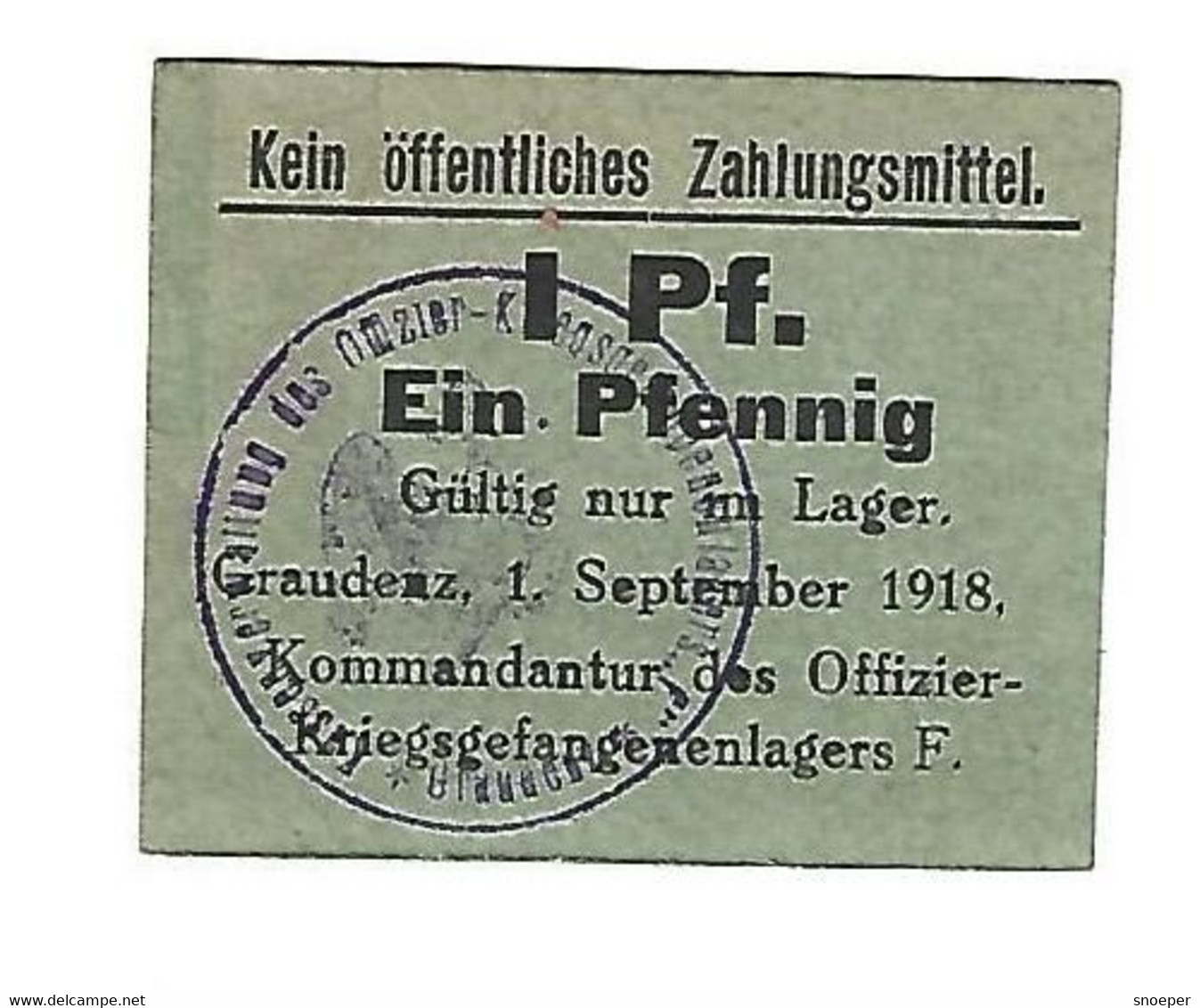 *germany Offizier  Kriegsgefangenen Lager  Graudenz  Lager F  1 Pfennig 05.01  Unc - Autres & Non Classés