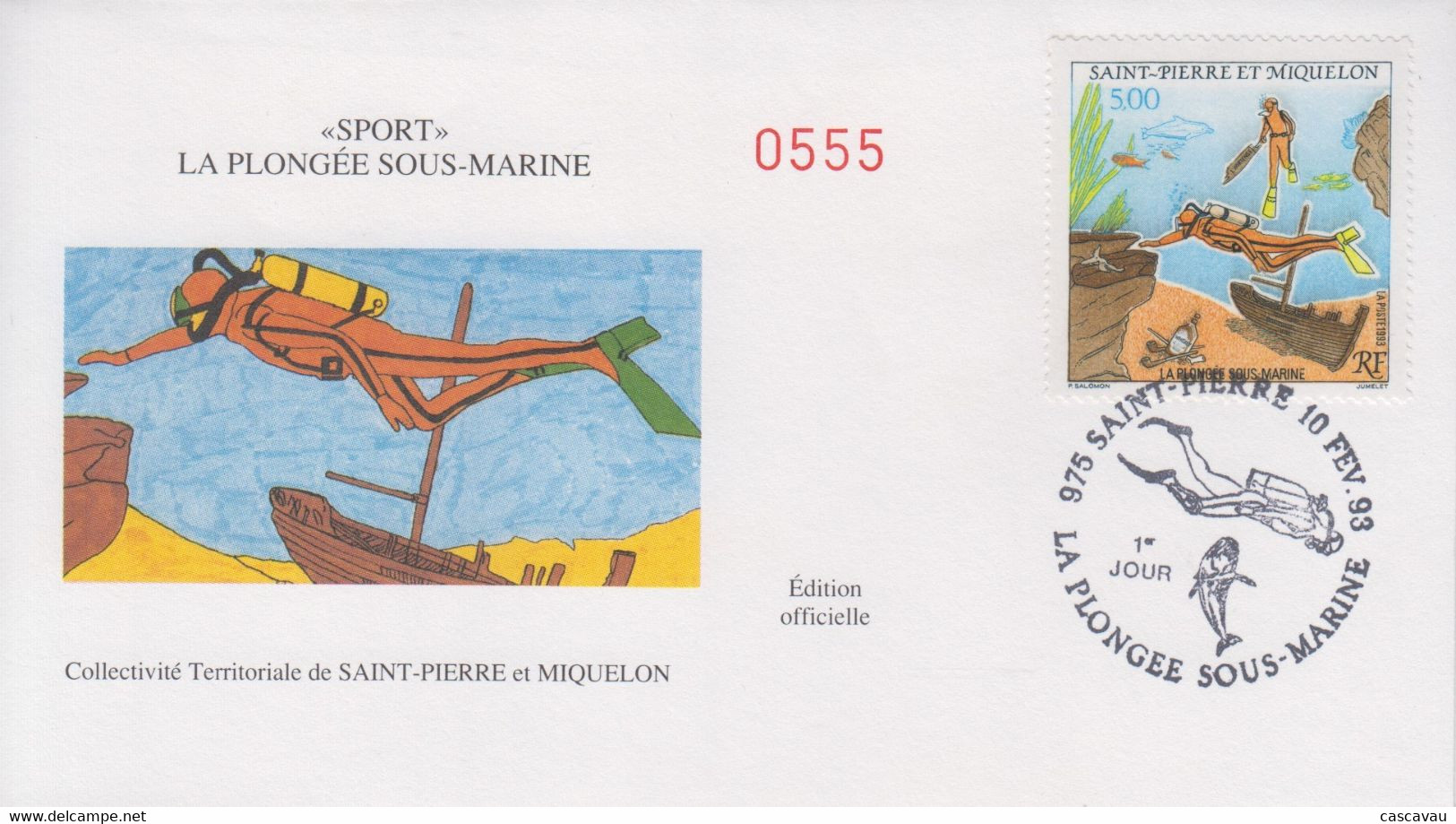 Enveloppe  FDC  1er   Jour   SAINT  PIERRE  ET  MIQUELON     La   Plongée   Sous - Marine   1993 - Duiken