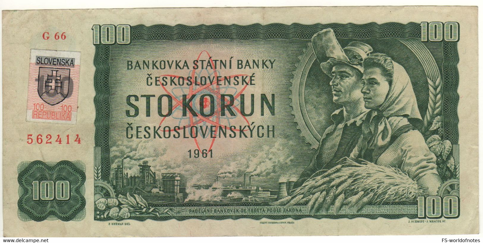 SLOVAKIA   100 Korun  P17c    (Worker, Peasant Woman + Hradčany And Charles Bridge ) - Slowakei