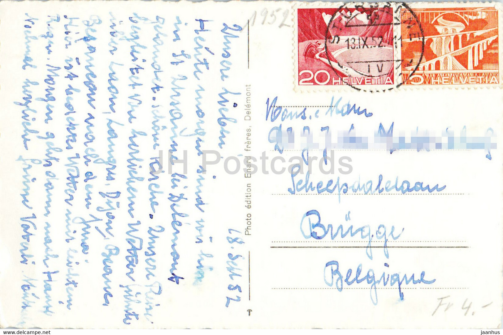 St Ursanne - La Collegiale - 496 - Old Postcard - 1952 - Switzerland - Used - Saint-Ursanne