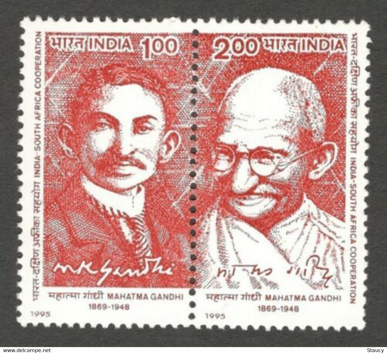 India 1995 Mahatma Gandhi Se-tenant Pair "India South Africa Joint Issue", MNH As Per Scan - Andere & Zonder Classificatie