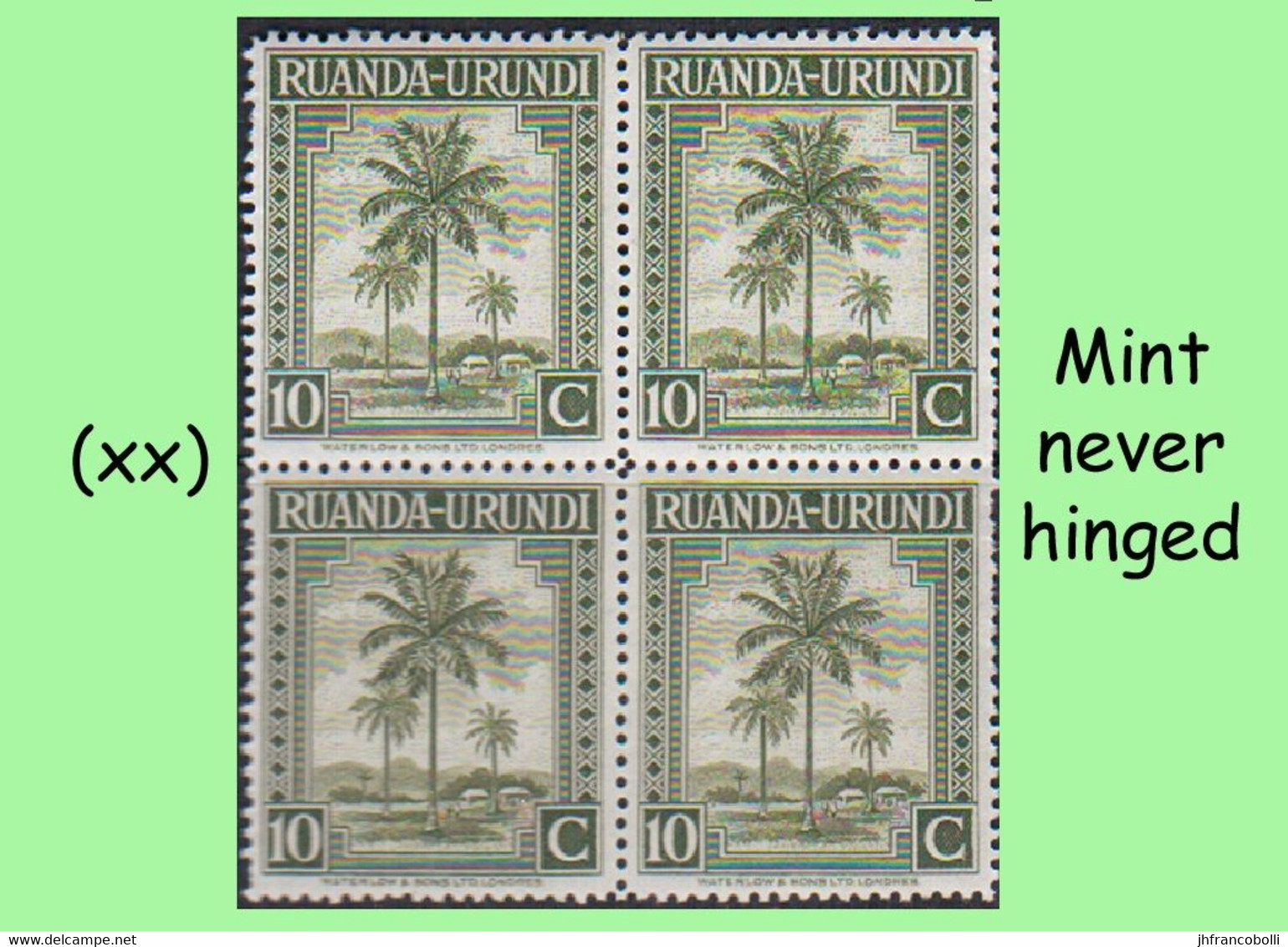 1942 ** RUANDA-URUNDI = RU 127 MNH OLIVE PALM TREES / PHOTO CARD [A] (12.8 X 9.3 Mm) WITH BLOCK OF 4 MNH STAMPS - Unused Stamps