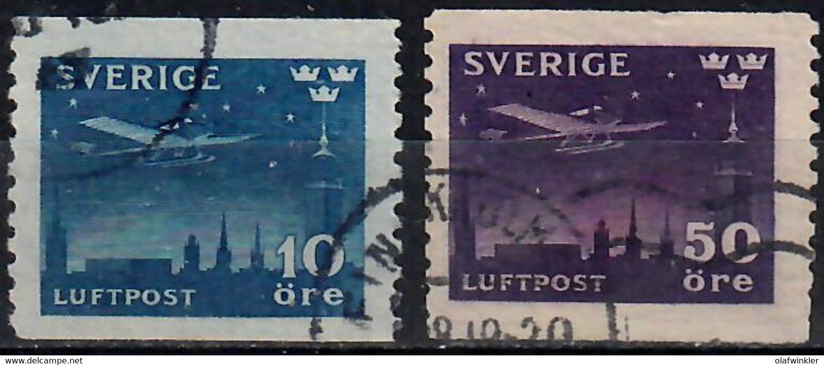 1930 Night Mail Aeroplane Facit 231-2 / Mi 213-4 / Sc C6-7 / YT A 4-5 Used / Oblitéré / Gestempelt [ls99] - Used Stamps