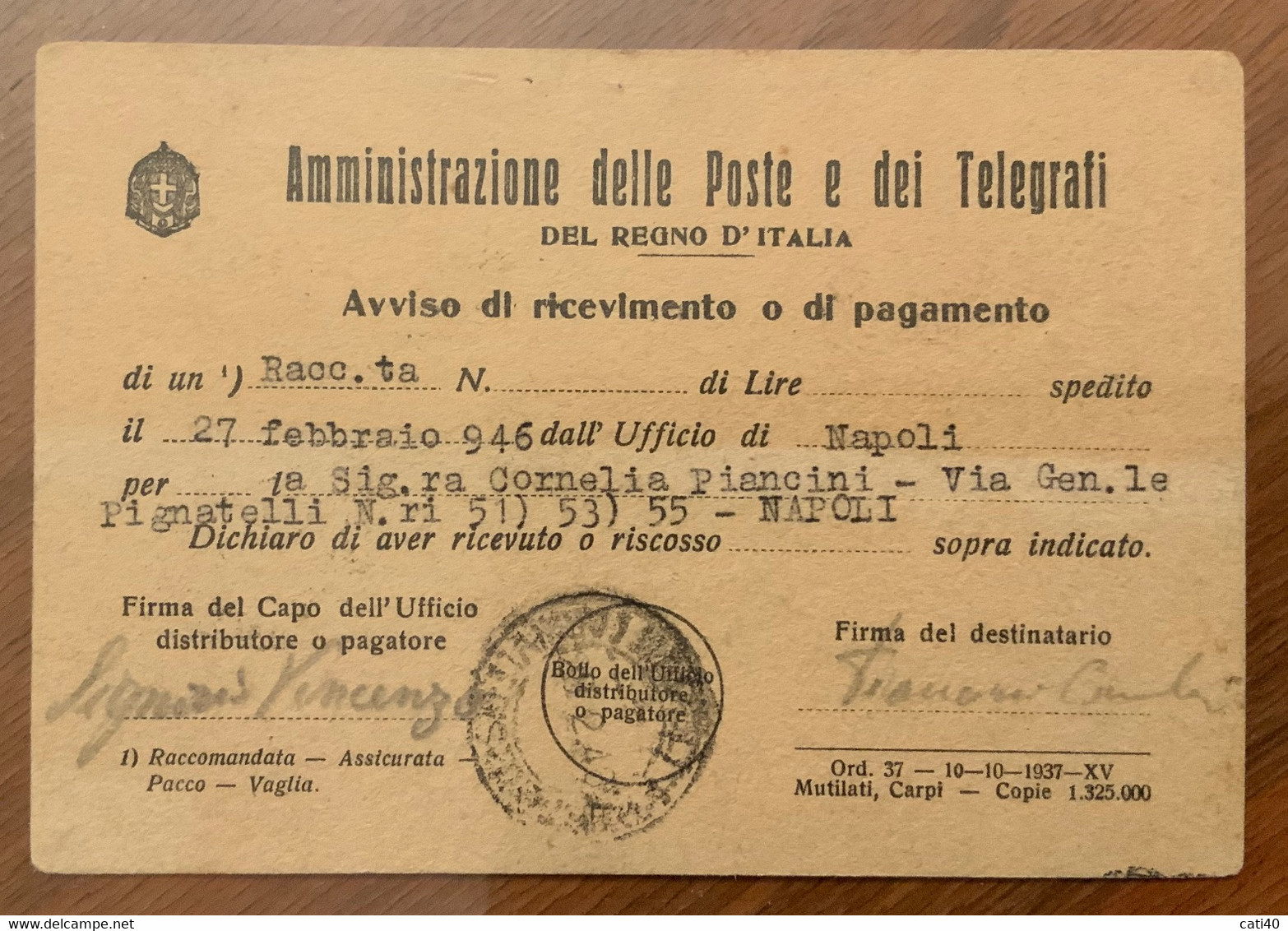 AFFRANCATURA D'EMERGENZA - PACCHI POSTALI REGNO 60 C. Coppia Su R.R.  Mod.23 (1937) - NAPOLI * FERROVIA * 27/2/46 - Paketmarken