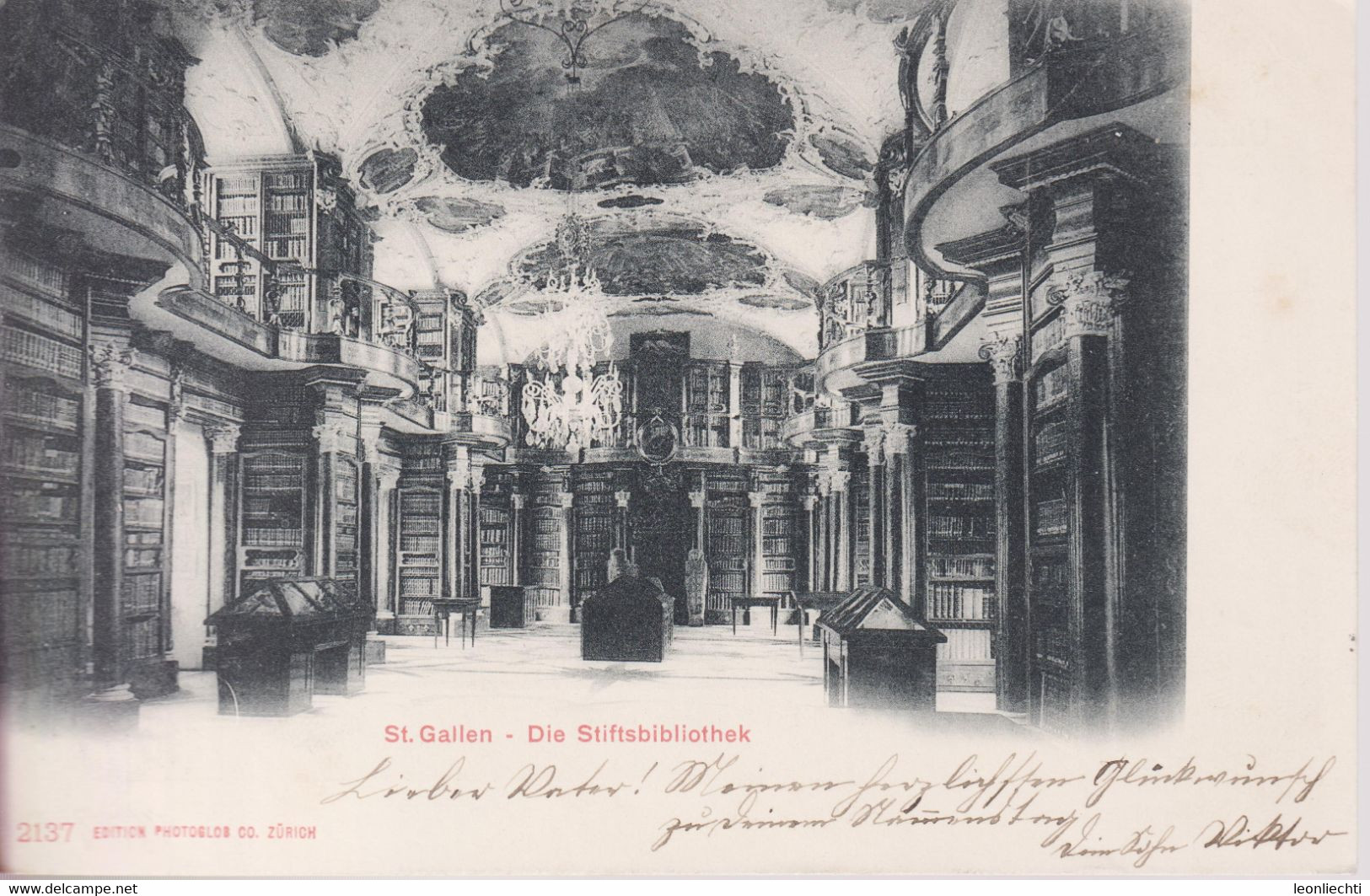 AK: Carte Postale, UPU. St. Gallen - Die Stiftsbibliothek.  ZNr: 82 / Mi: 84 Ziffermuster - Libraries